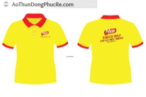 Áo thun đồng phục quảng cáo cổ trụ tay ngắn phối màu vàng đỏ Poca
