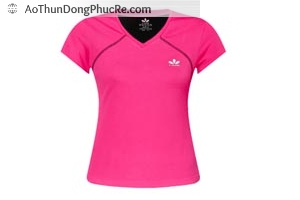 Áo thun đồng phục thể thao nữ tay ngắn cổ tim màu hồng