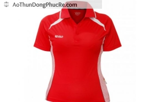 Áo thun đồng phục thể thao nữ tay ngắn cổ trụ màu đỏ viền trắng