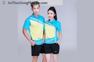 Áo thun đồng phục thể thao tay ngắn cổ trụ phối màu vàng xanh